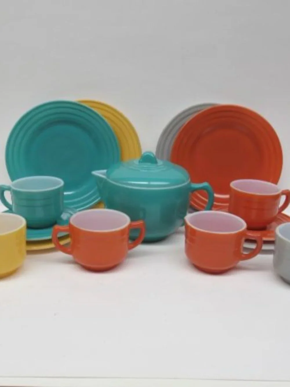 Hazel Atlas MODERNTONE Little Hostess 16-Pc Childs Dish Set, Turquoise Teapot